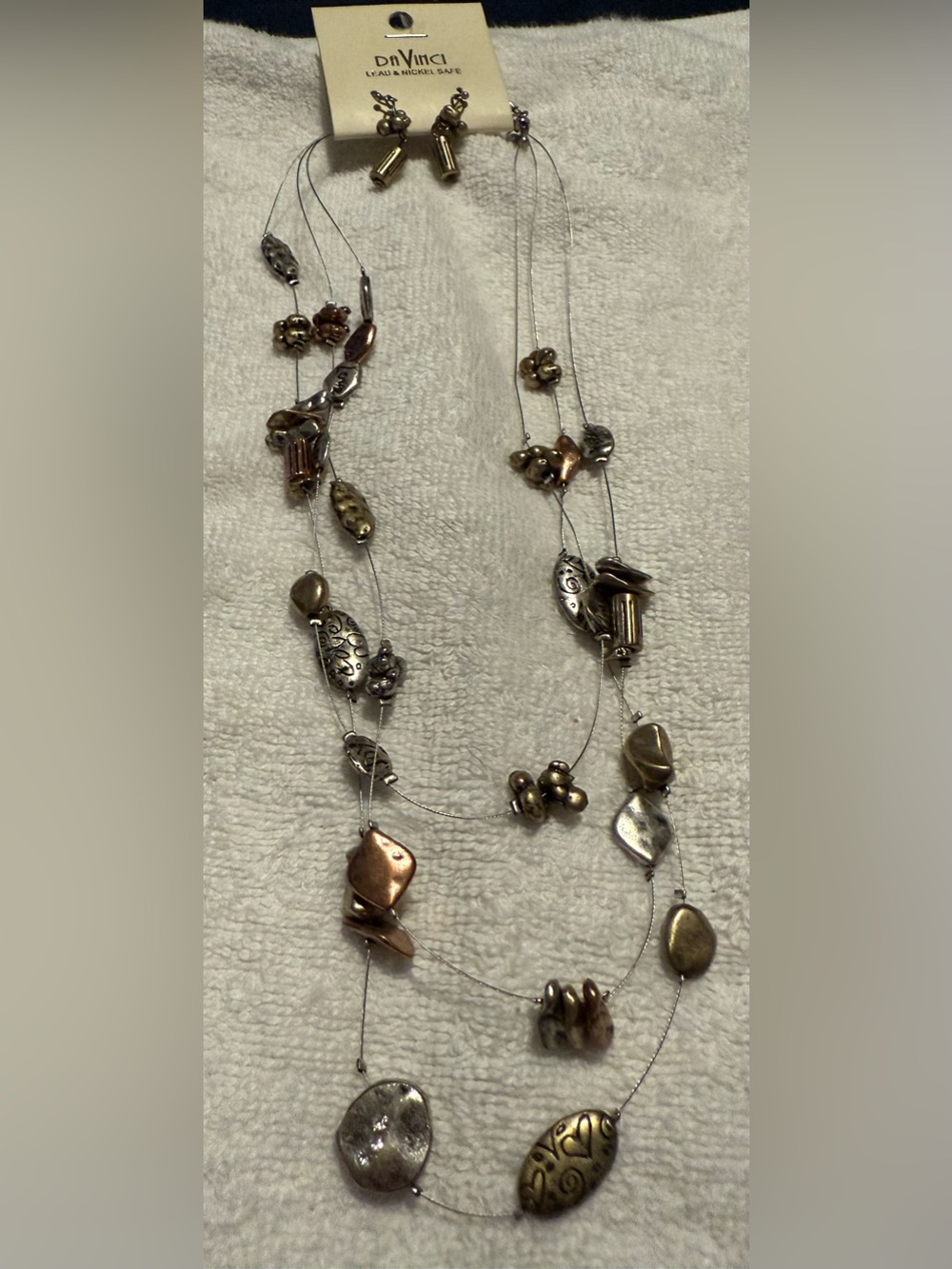 DaVinci Antique Gold Tone Chunky Bead Necklace and  Drop Earrings